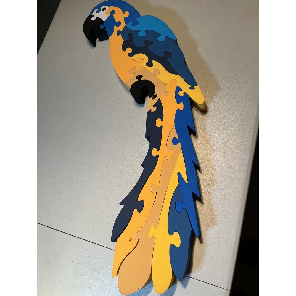 Large Wooden Parrot Puzzle Wall Art Tropical Macaw 3D Interlocking Decor 33 Inch